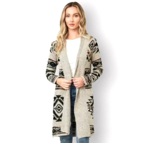 Aztec Print Cardigan Open Front Long NEW - Picture 3 of 8